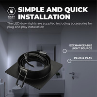 Ledvion Dimbare LED inbouwspot Zwart - Sevilla - 3W - 6500K - 92mm - Vierkant