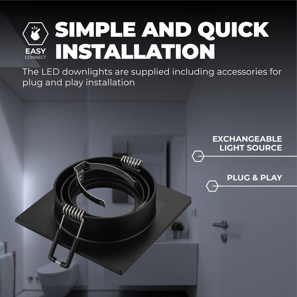 Ledvion Dimbare LED inbouwspot Zwart - Sevilla - 3W - 6500K - 92mm - Vierkant