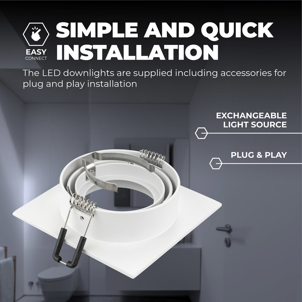 Ledvion Dimbare LED inbouwspot Wit - Sevilla - 3W - 6500K - 92mm - Vierkant - 3 pack