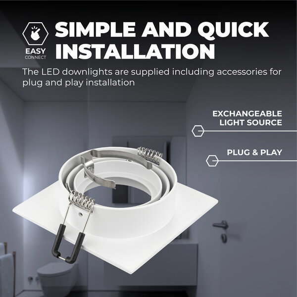 Ledvion Dimbare LED inbouwspot Wit - Sevilla - 3W - 6500K - 92mm - Vierkant - 3 pack