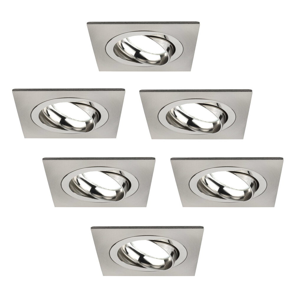 Ledvion Dimbare LED inbouwspot RVS - Sevilla - 5W - 6500K - 92mm - Vierkant - 6 pack