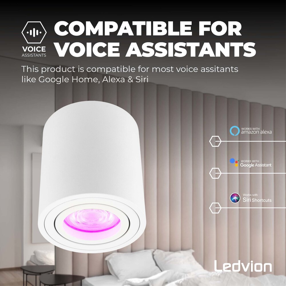 Ledvion Smart LED Opbouwspot - Rond - Wit - 4,9W - RGB+CCT - Kantelbaar