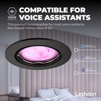 Ledvion Smart LED inbouwspot Zwart - Amsterdam - Smart WiFi - Dimbaar - RGB+CCT