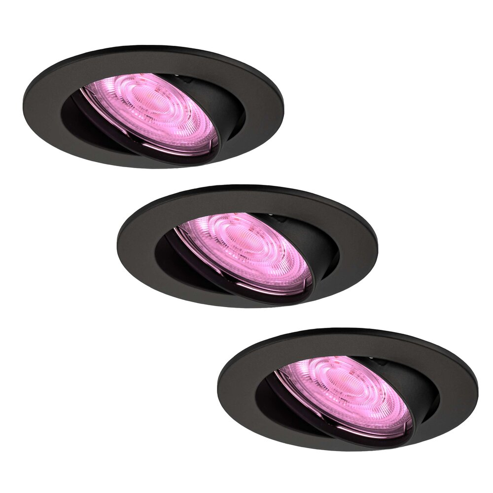 Ledvion Smart LED inbouwspot Zwart - Amsterdam - Smart WiFi - Dimbaar - RGB+CCT - 3 pack