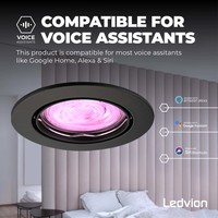 Ledvion Smart LED inbouwspot Zwart - Amsterdam - Smart WiFi - Dimbaar - RGB+CCT - 6 pack