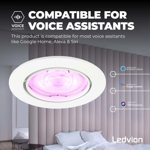 Ledvion Smart LED inbouwspot Wit - Amsterdam - Smart WiFi - Dimbaar - RGB+CCT - 3 pack