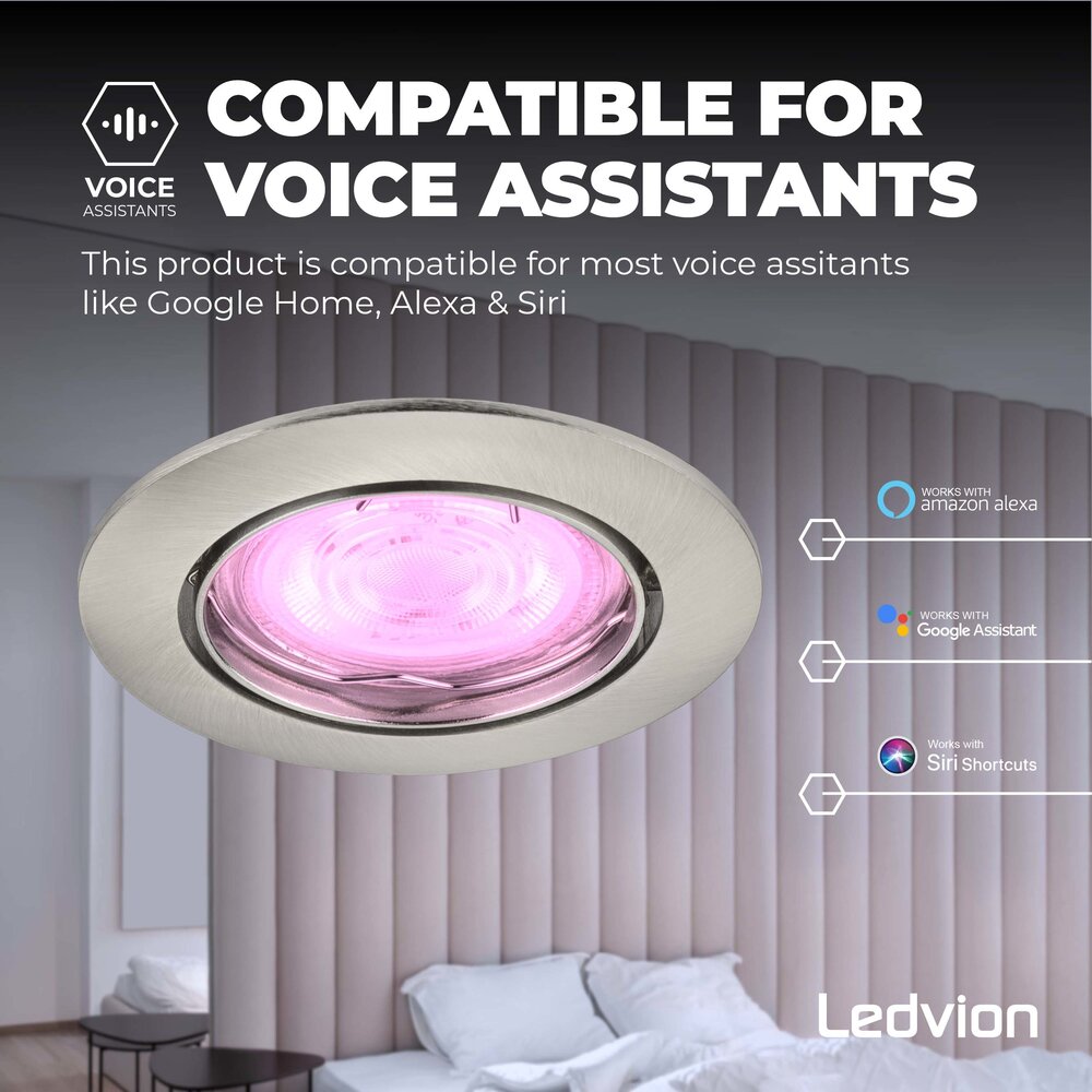 Ledvion Smart LED inbouwspot RVS - Amsterdam - Smart WiFi - Dimbaar - RGB+CCT - 3 pack