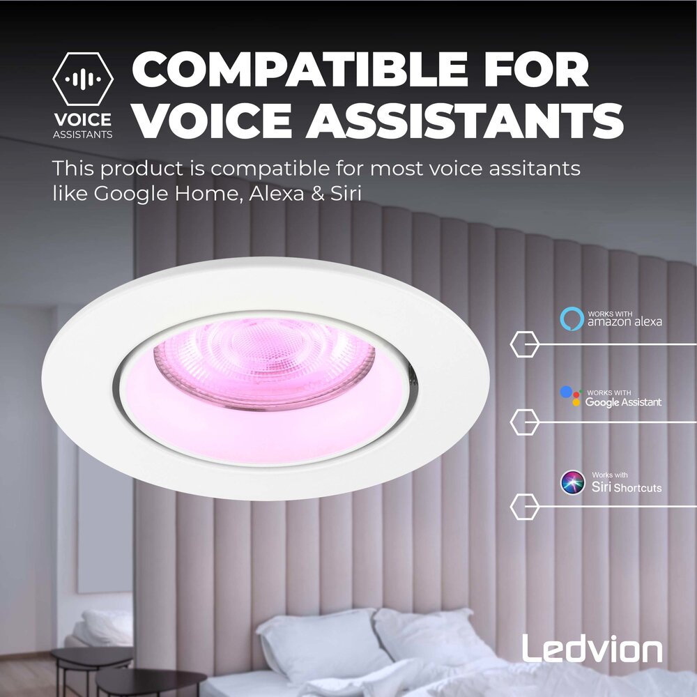 Ledvion Smart LED inbouwspot Wit - Rio - Smart WiFi - Dimbaar - RGB+CCT