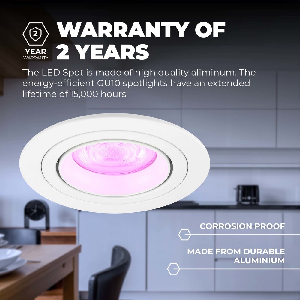 Ledvion Smart LED inbouwspot Wit - Tokyo - Smart WiFi - Dimbaar - RGB+CCT - 6 pack