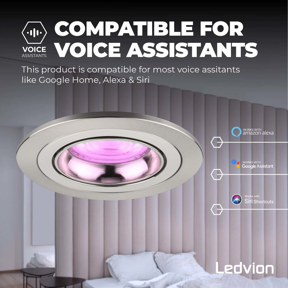 Ledvion Smart LED inbouwspot RVS - Tokyo - Smart WiFi - Dimbaar - RGB+CCT - 3 pack