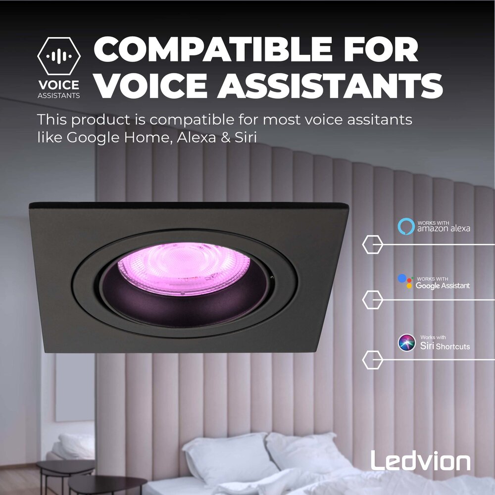 Ledvion Smart LED inbouwspot Zwart - Sevilla - Smart WiFi - Dimbaar - RGB+CCT