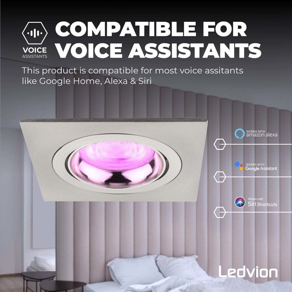 Ledvion Smart LED inbouwspot RVS - Sevilla - Smart WiFi - Dimbaar - RGB+CCT - 3 pack