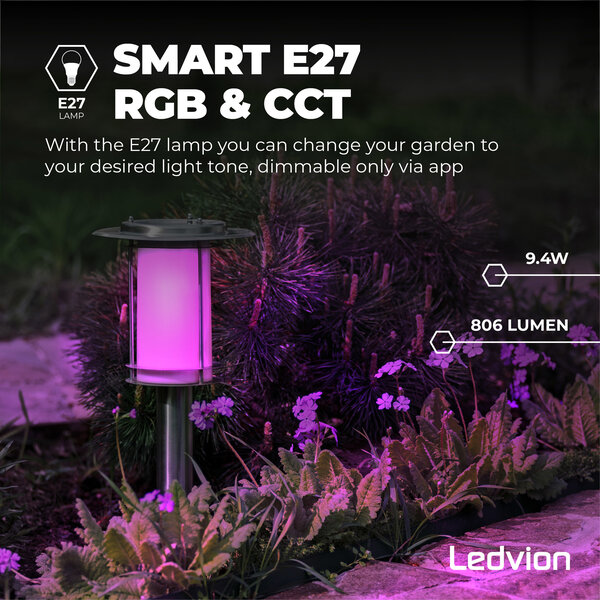 Ledvion Smart RGB+CCT E27 LED Lamp Dimbaar - Bluetooth Mesh - 9.4W