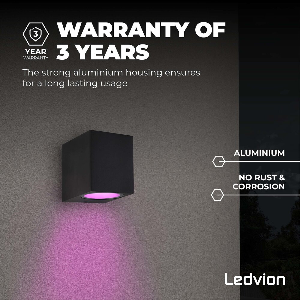 Ledvion Smart Wandlamp Buiten - San Diego - Zwart - 4,9W - RGB+CCT