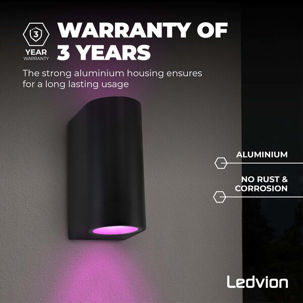 Ledvion Smart Wandlamp Buiten - Santa Barbara - Zwart - 4,9W - RGB+CCT