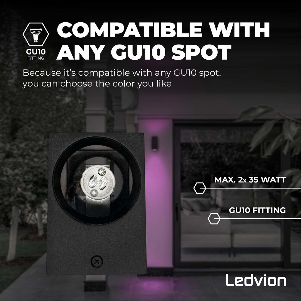 Ledvion Smart Wandlamp Buiten - Cube - Zwart - 4,9W - RGB+CCT