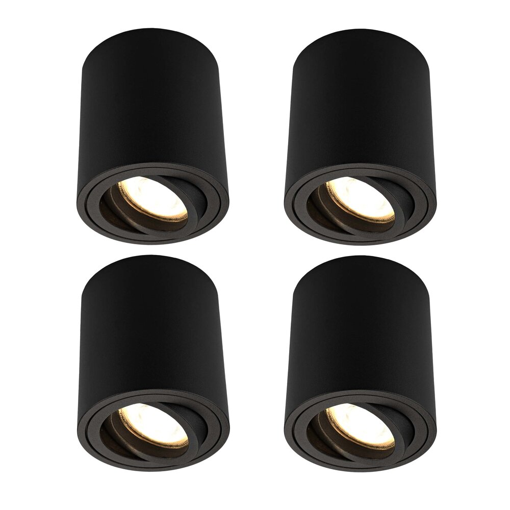 Ledvion 4x Dimbare LED Opbouwspot  - Rond - Zwart - 3W - 2700K - Kantelbaar