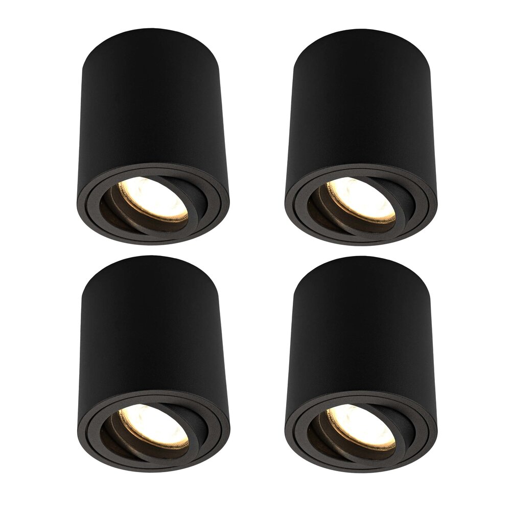 Ledvion 4x Dimbare LED Opbouwspot  - Rond - Zwart - 5W - 2700K - Kantelbaar