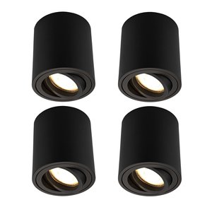 Ledvion 4x Dimbare LED Opbouwspot - Rond - Zwart - 5W - 2700K - Kantelbaar - IP20 4x Dimbare LED Opbouwspot - Rond - Zwart - 5W - 2700K - Kantelbaar - IP20
