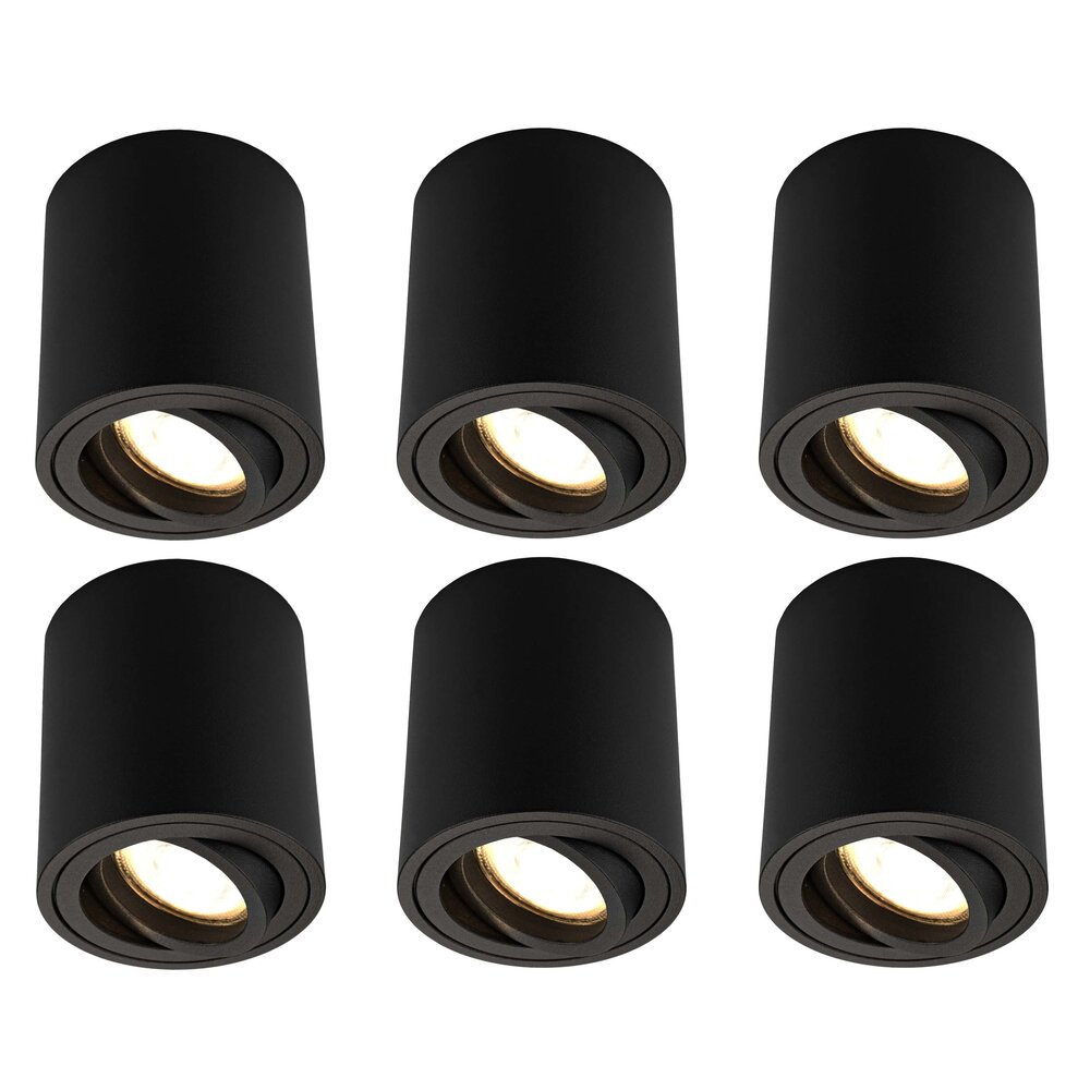 Ledvion 6x Dimbare LED Opbouwspot  - Rond - Zwart - 3W - 2700K - Kantelbaar