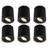 6x Dimbare LED Opbouwspot  - Rond - Zwart - 3W - 2700K - Kantelbaar