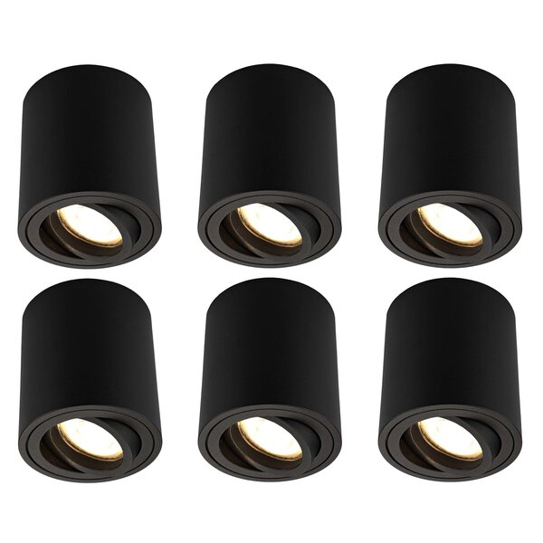 Ledvion 6x Dimbare LED Opbouwspot  - Rond - Zwart - 3W - 2700K - Kantelbaar