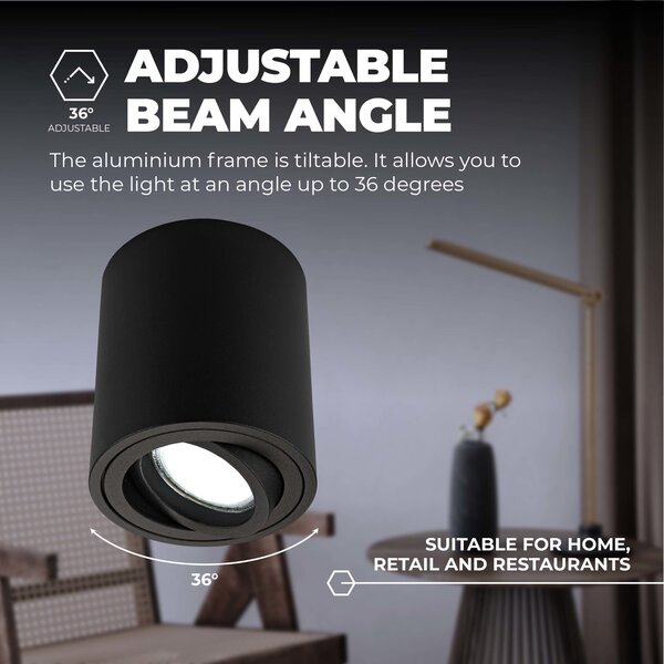 Ledvion Dimbare LED Opbouwspot  - Rond - Zwart - 3W - 6500K - Kantelbaar