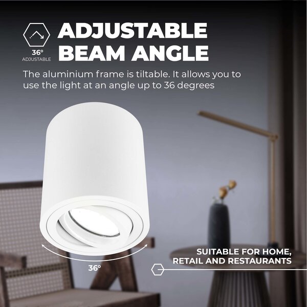 Ledvion Dimbare LED Opbouwspot  - Rond - Wit - 3W - 6500K - Kantelbaar