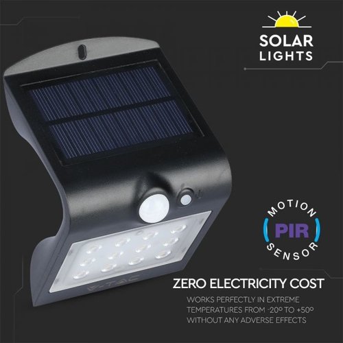 Lightexpert Solar Wandlamp Sensor - 1,5W - 4000K - 220 Lumen - Zwart