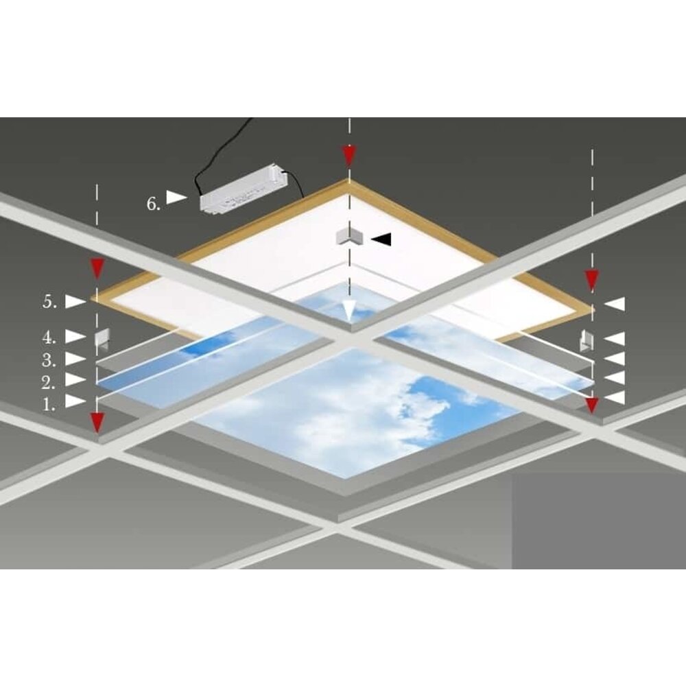 Lightexpert Wolkenplafond LED Paneel - Fotoprint Afbeelding Wolk - Geprint op 6 Platen - 595x595