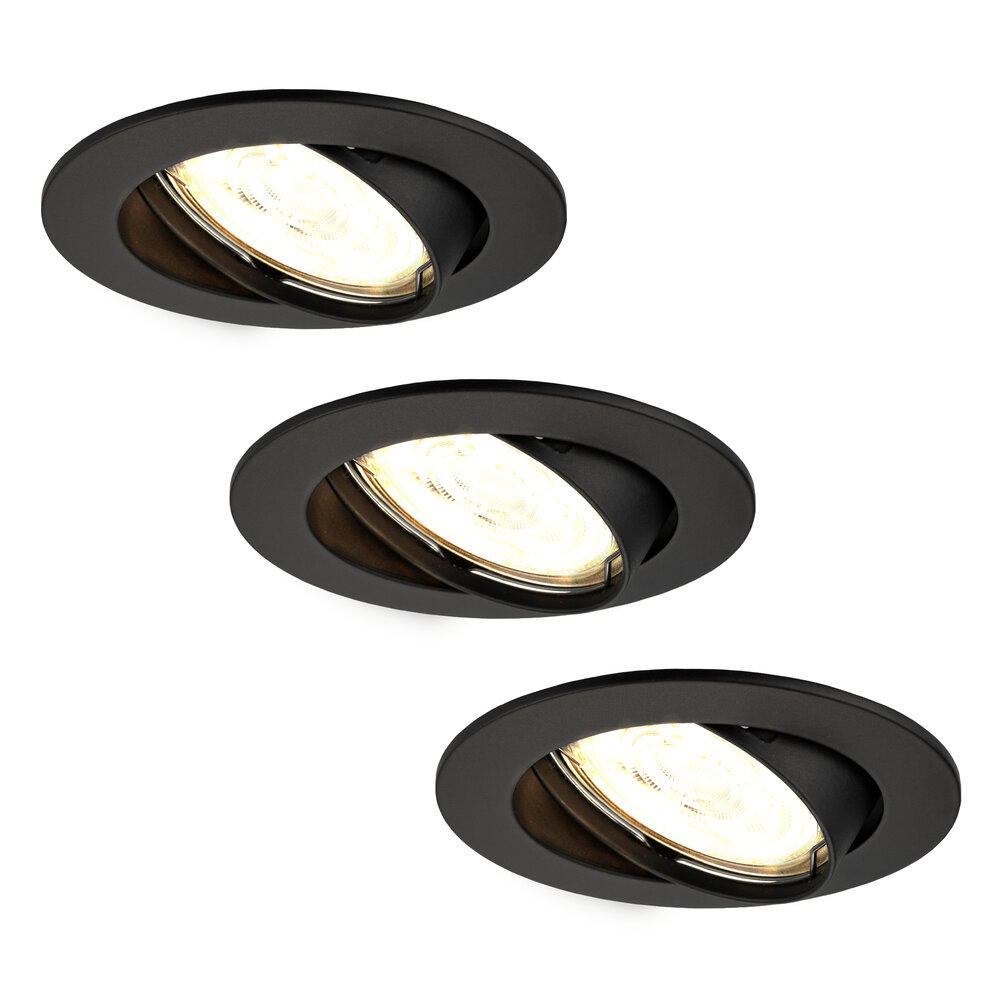 Ledvion Dimbare LED inbouwspots Zwart - Amsterdam - 3W - 2700K - ø82mm - 3 pack