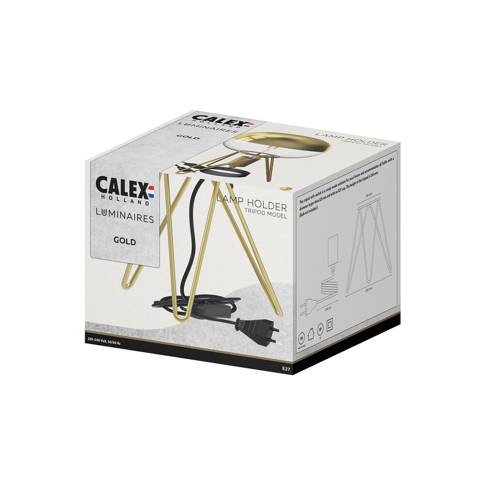 Calex Calex Tafellamp Driepoot - Goud - E27 Fitting