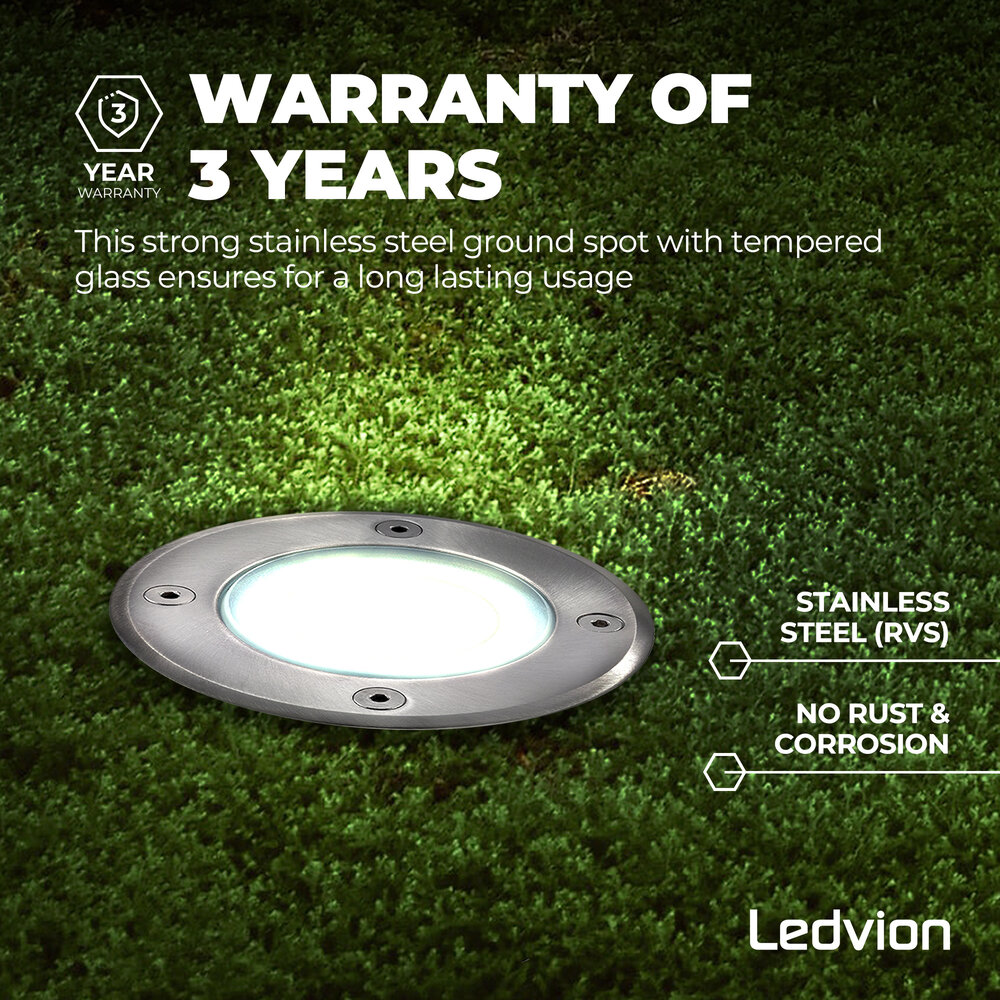 Ledvion LED Grondspot - IP67 - 3W - 6500K - 1 Meter Kabel