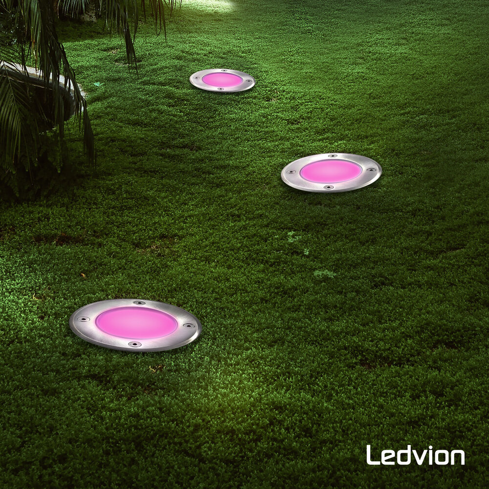 Ledvion 3x Smart LED Grondspot - IP67 - 4,9W - RGB+CCT - 1 Meter Kabel