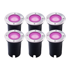 6x Smart LED Grondspot - IP67 - 4,9W - RGB+CCT - 1 Meter Kabel