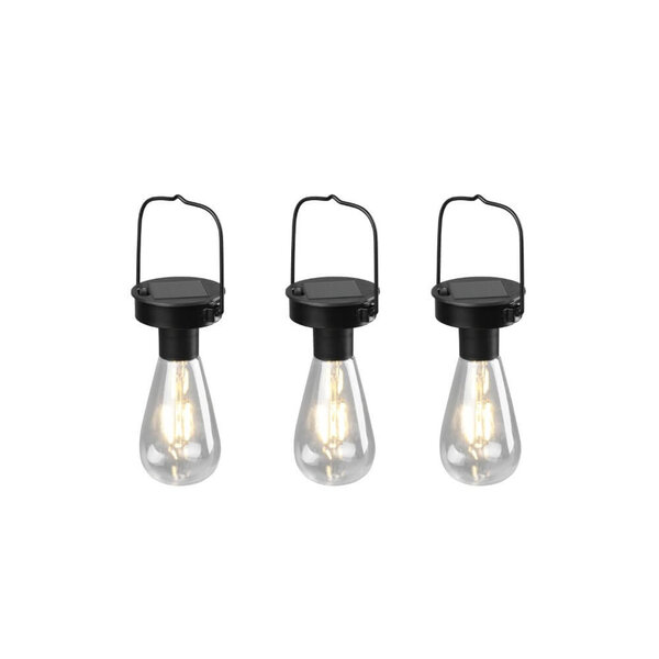 Trio Lighting LED Hanglamp Solar Buiten met Schemeringssensor - Set van 3 - IP44 - Campus - Mat Zwart