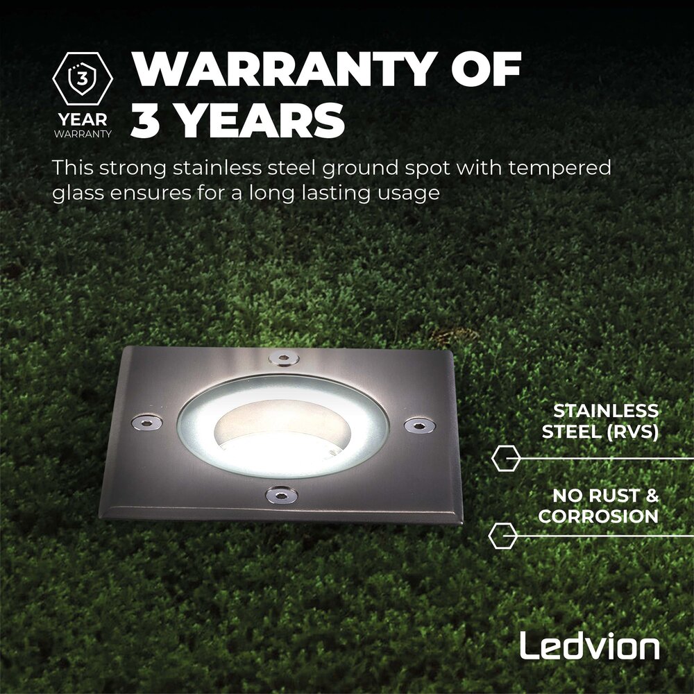 Ledvion 6x LED Grondspot Vierkant - IP67 - 3W - 4000K - 1 Meter Kabel