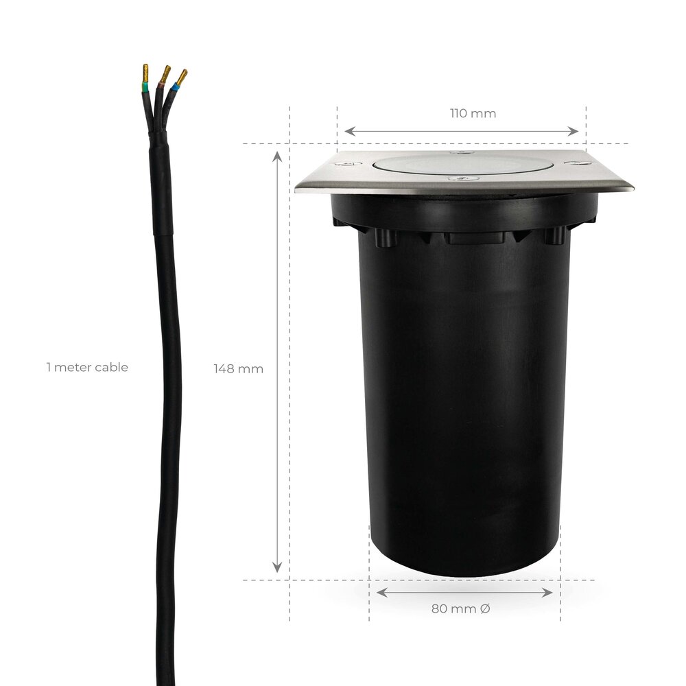 Ledvion 3x LED Grondspot Vierkant - IP67 - 3W - 6500K - 1 Meter Kabel