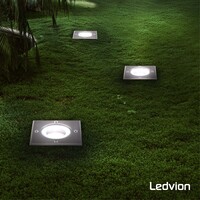 Ledvion 9x LED Grondspot Vierkant - IP67 - 3W - 6500K - 1 Meter Kabel