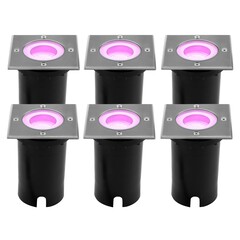 6x Smart LED Grondspot Vierkant - IP67 - 4,9W - RGB+CCT - 1 Meter Kabel