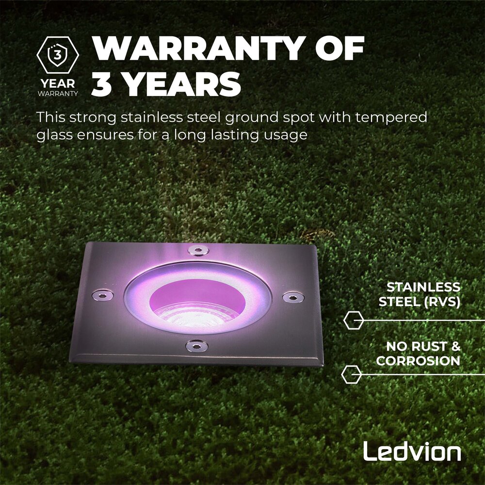 Ledvion 6x Smart LED Grondspot Vierkant - IP67 - 5W - RGB+CCT - 1 Meter Kabel
