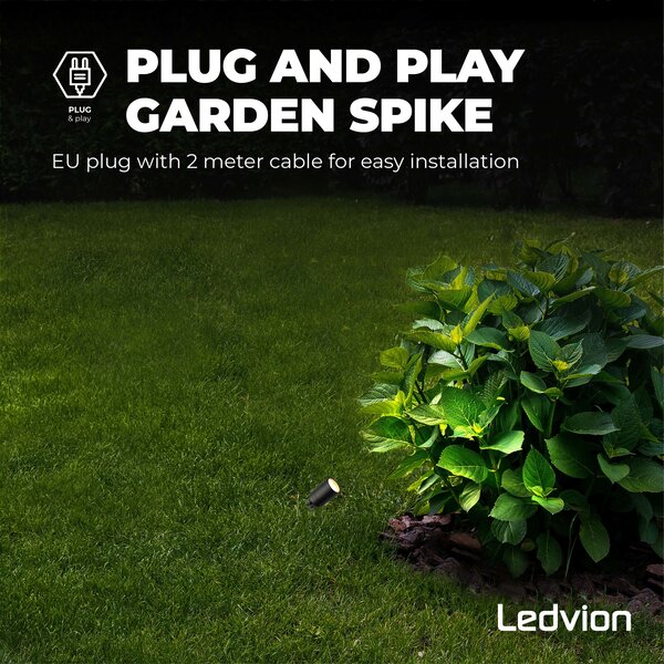 Ledvion 6x LED Prikspot - IP65 - 3W - 2700K - 2 Meter Kabel  met Stekker - Zwart