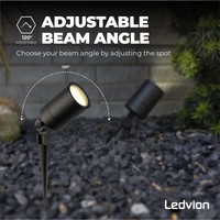 Ledvion 9x LED Prikspot - IP65 - 5W - 2700K - 2 Meter Kabel  met Stekker - Zwart