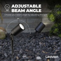 Ledvion 6x LED Prikspot - IP65 - 3W - 6500K - 2 Meter Kabel  met Stekker - Zwart