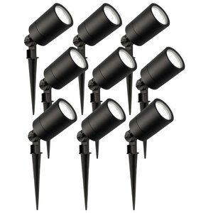 9x LED Prikspot - IP65 - 3W - 6500K - 2 Meter Kabel  met Stekker  - Zwart