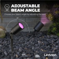 Ledvion 3x Smart LED Prikspot - IP65 - 4,9W - RGB+CCT - 2 Meter Kabel  met Stekker - Zwart