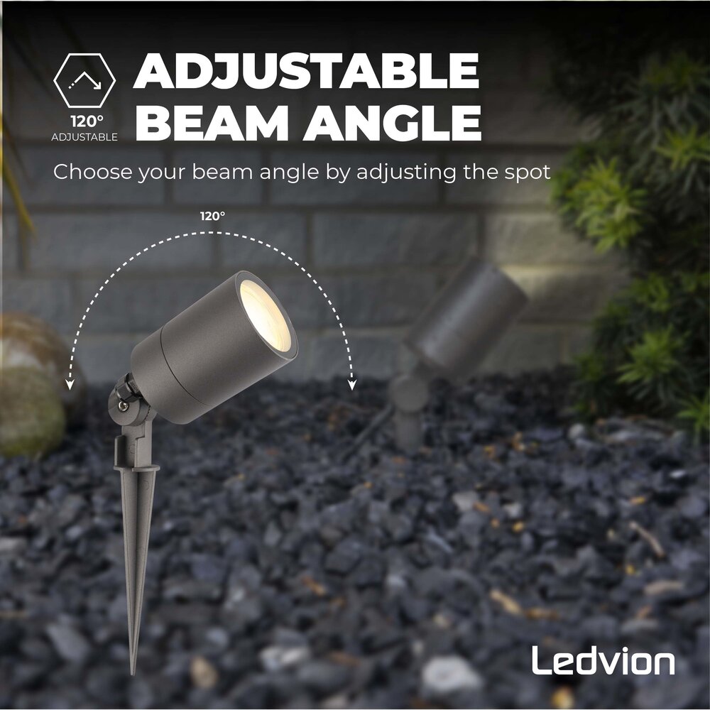 Ledvion 6x LED Prikspot - IP65 - GU10 Fitting - 2 Meter Kabel met Stekker - Antraciet