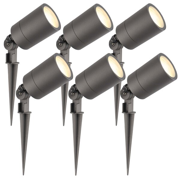 Ledvion 6x LED Prikspot - IP65 - 3W - 2700K - 2 Meter Kabel met Stekker - Antraciet