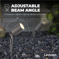 Ledvion 6x LED Prikspot - IP65 - 3W - 2700K - 2 Meter Kabel met Stekker - Antraciet