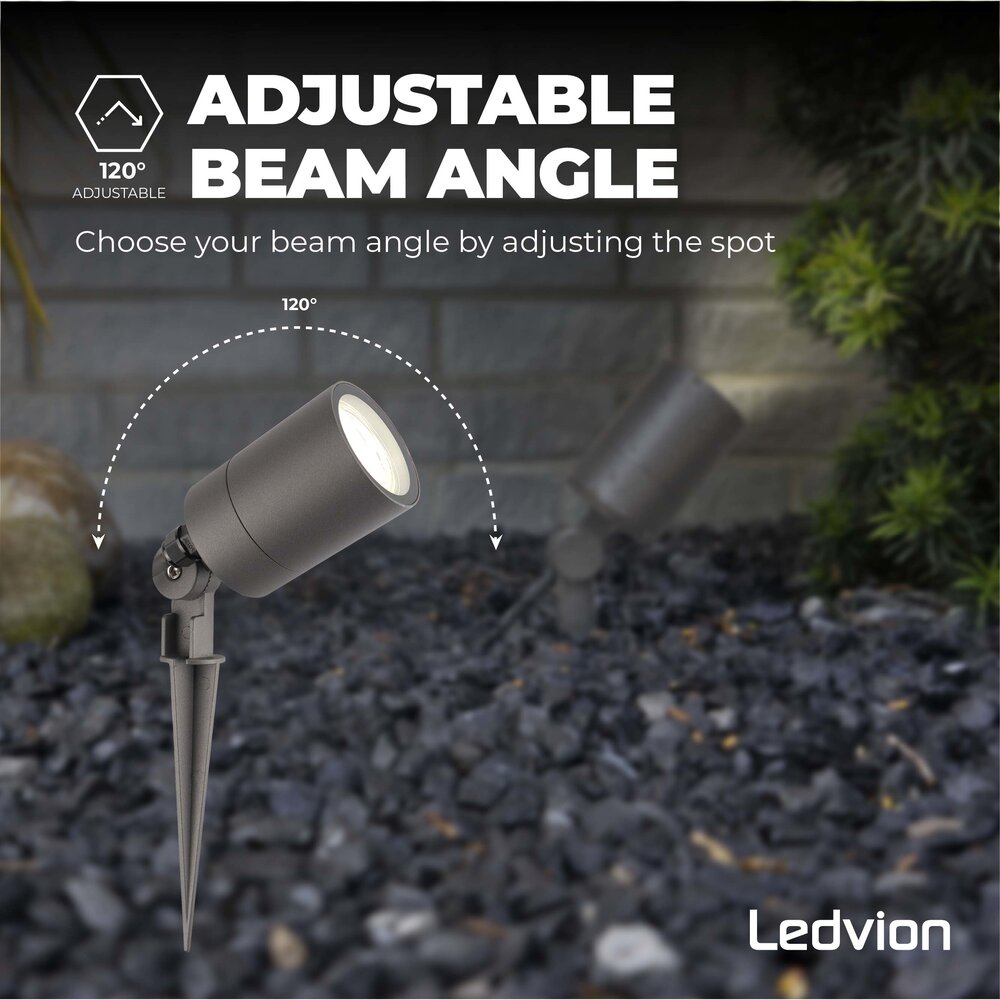 Ledvion LED Prikspot - IP65 - 5W - 4000K - 2 Meter Kabel met Stekker - Antraciet